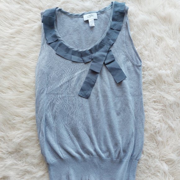 Ann Taylor LOFT Women's Light Grey Linen Sleeveless Bow Neck Tank Top Size S - Picture 2 of 7